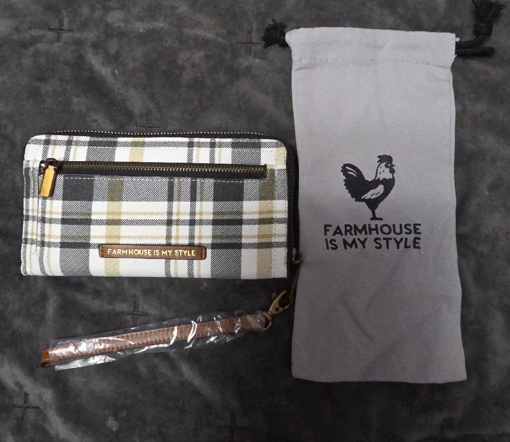 Farmhouse Style Plaid Wallet - Black, White, Tan